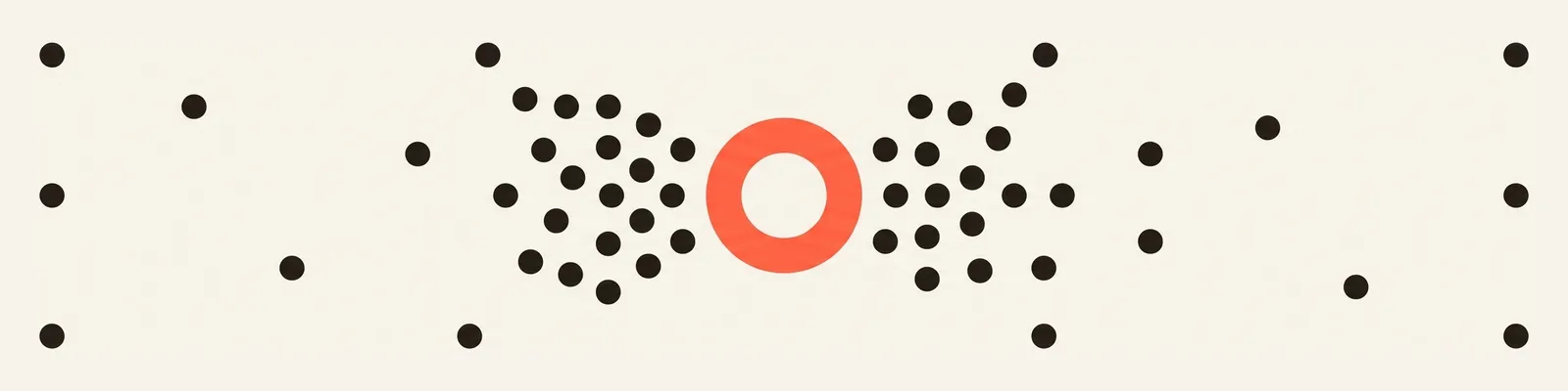 Scattered dots gathered and merging into one solid coral ring at the center.